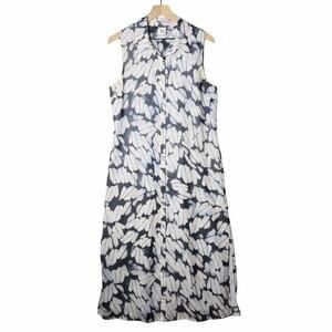 Cabi Floral Cloudy Sky Blue White Button Down Midi Dress Women's size M